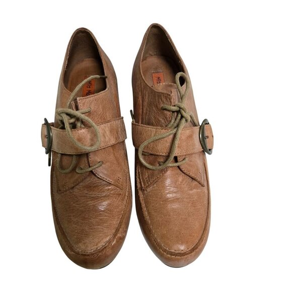 Miz Mooz Elvin Y2K Cognac Leather Lace Up Buckle Block Heel Shoe Size 7.5/8 - Picture 4 of 10